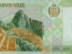 10 Nuevos Soles banknote with the image of the archaeological site Machu Picchu.