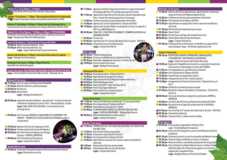 Program of the International Grape Harvest Festival in Ica 2025 