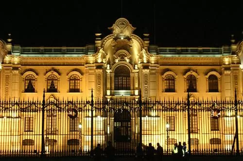 Exterior of the Presidential Palace at Night in Lima, Peru Exterior of the Presidential Palace at Night in Lima, Peru