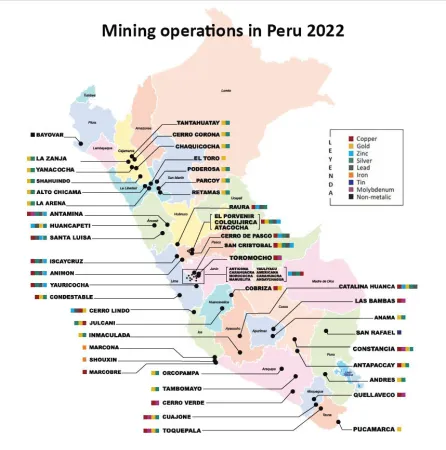 Map of mining operations in Peru Map of mining operations in Peru