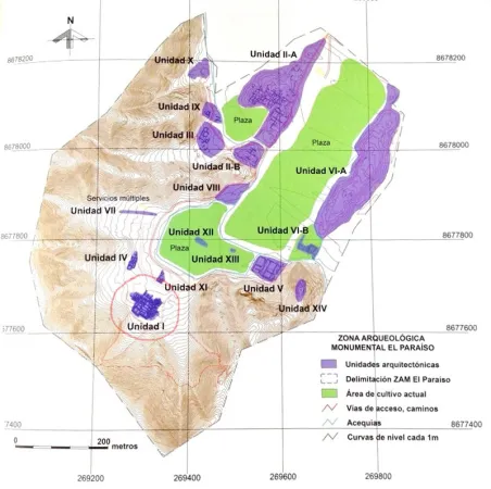 Overview map of structures at El Paraiso, Lima Overview map of structures at El Paraiso, Lima