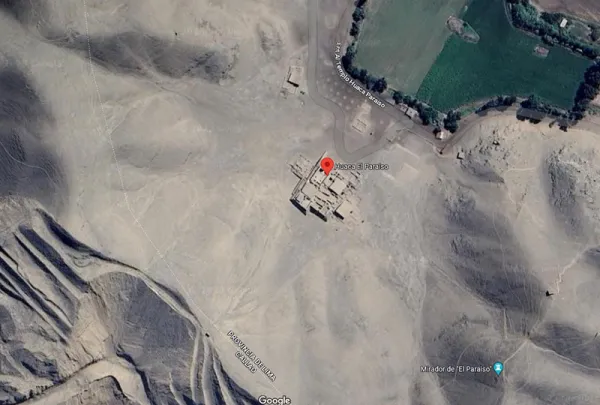 Satellite view of the archaeological complex of El Paraiso in Lima Satellite view of the archaeological complex of El Paraiso in Lima